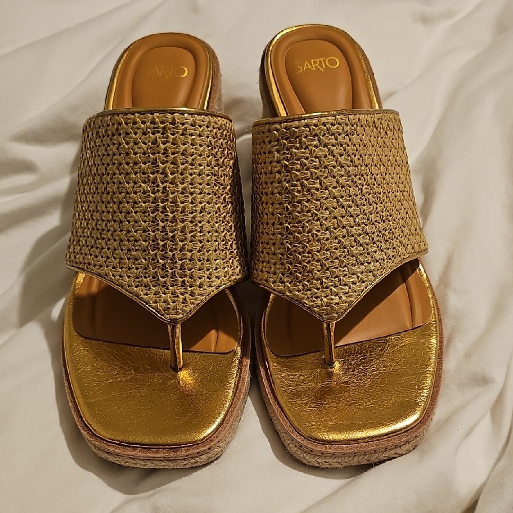 SARTO By Franco Sarto Gold Sandals with Woven Strap
